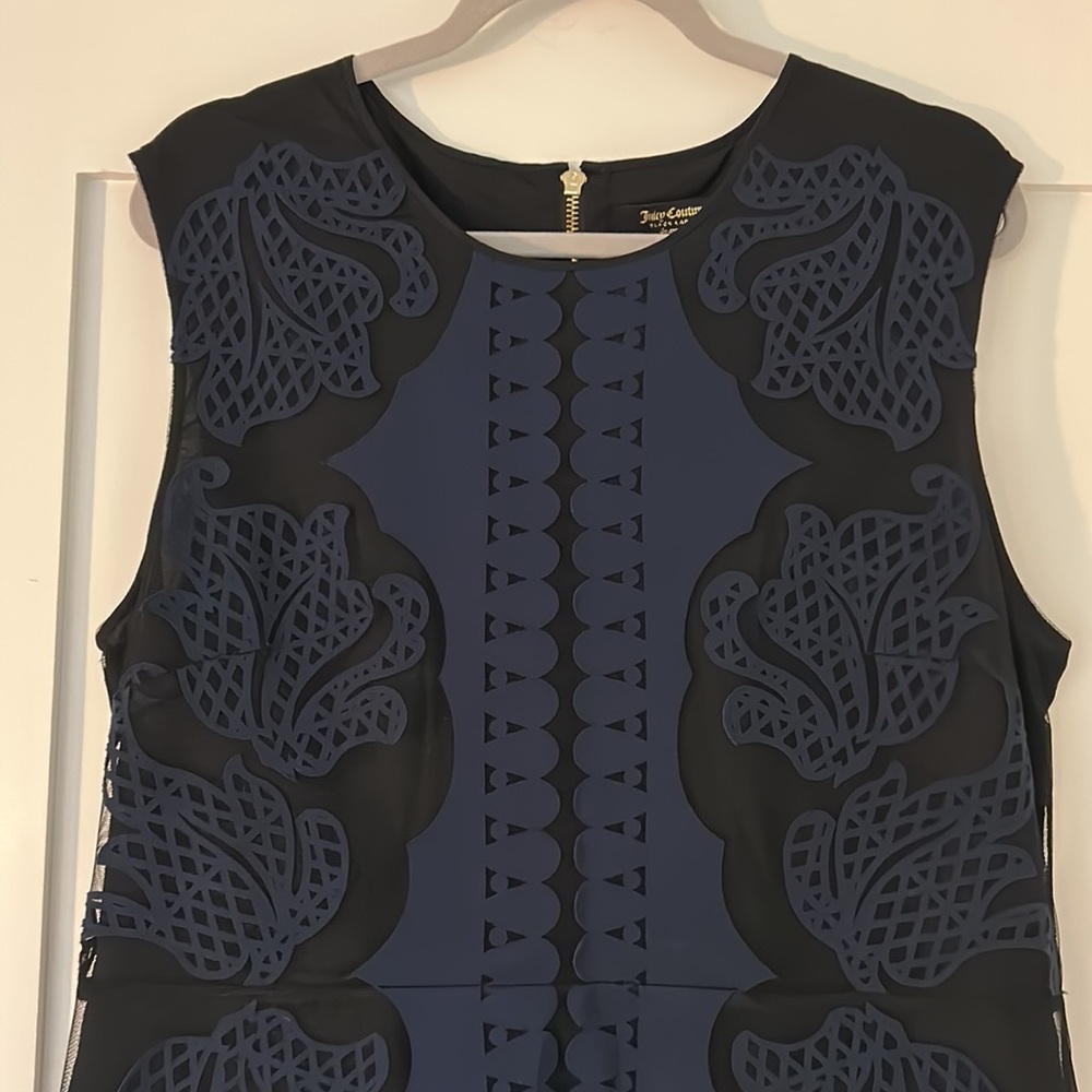 Juicy Couture Black Label flare blue/black Ponte Laser Cut sleeveless Dress